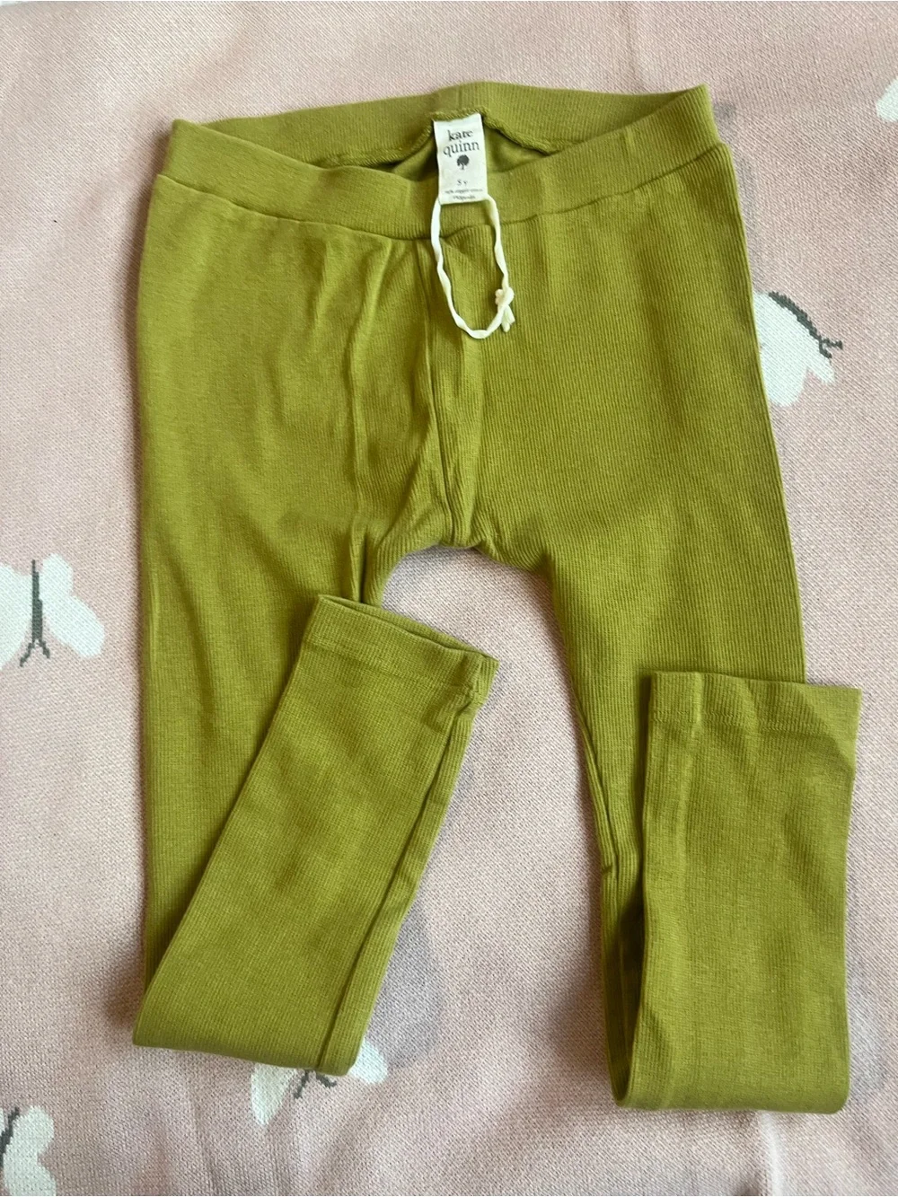 kate quinn Olive Ribbed Kids Leggings 5y